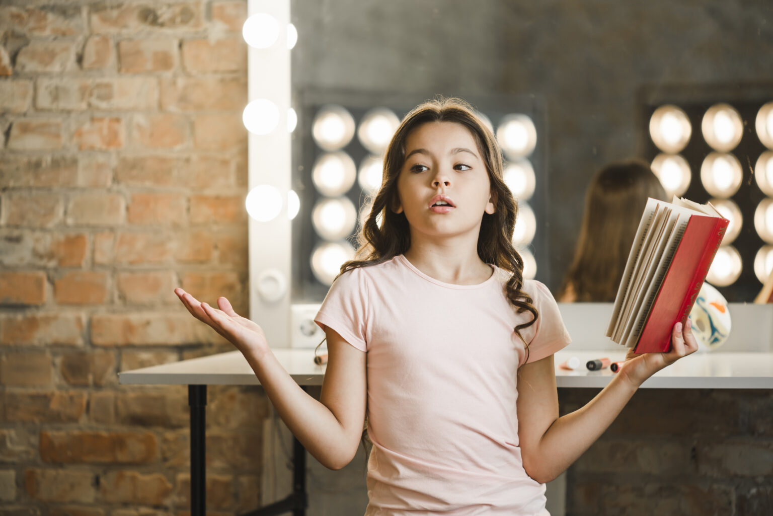 jolie-fille-tenant-un-livre-a-repeter-dans-les-coulisses